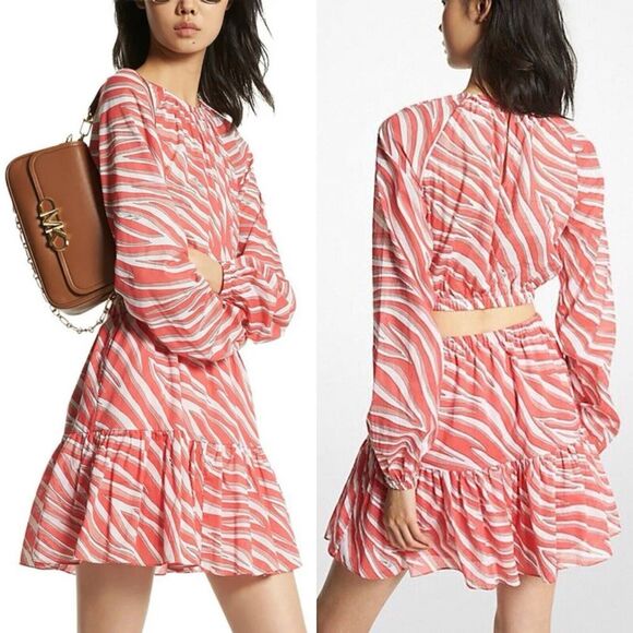 Michael Kors Zebra Print Cotton Lawn Cutout Dress Womens XS Gernaium Pink